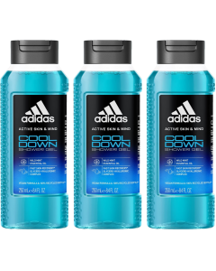 3 x 250ml Adidas Active Skin & Mind Cool Down Shower Gel