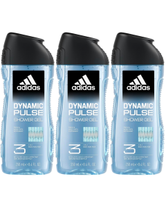 3 x 250ml Adidas 3 in 1 (Body Hair Face) Shower Gel - Dynamic Pulse