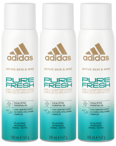 3 x Adidas 24H Compressed Deodorant 100ml - Pure Fresh