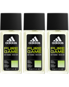 3 x Adidas Pure Game Body Fragrance for Men 75ml