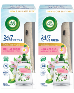 2 x Air Wick Active Fresh 24/7 Automatic Spray Diffuser Unit + Jasmine Bouquet Refill 228ml
