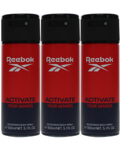 3 x 150ml Reebok Deodorant Body Spray for Men - Activate Your Senses