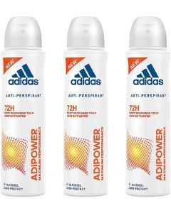 3 x Adidas 72H Anti Perspirant Female Body Spray 150ml - Adipower