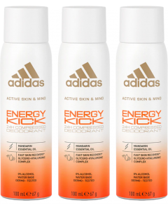 3 x Adidas 24H Compressed Deodorant 100ml - Energy Kick (Mandarin)