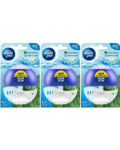 3 x Ambi Pur Toilet Liquid Rim Block (Holder + Refill 55 ml) - Fresh Water & Mint