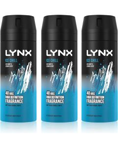 3 x Lynx 48 hrs Deodorant Body Spray 150ml - Ice Chill