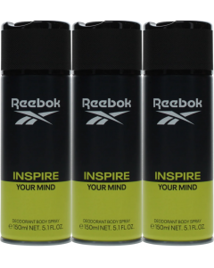 3 x 150ml Reebok Deodorant Body Spray for Men - Inspire Your Mind