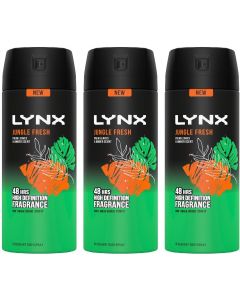 3 x Lynx 48 hrs Deodorant Body Spray 150ml - Jungle Fresh
