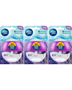 3 x Ambi Pur Toilet Liquid Rim Block (Holder + Refill 55 ml) - Lavender & Rosemary