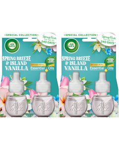 4 x Air Wick Plug in Oil Refills - Spring Breeze & Island Vanilla