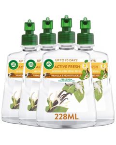 4 X Air Wick Active Fresh Non Aerosol Automatic Spray Refills 228ml - Vanilla & Honeysuckle