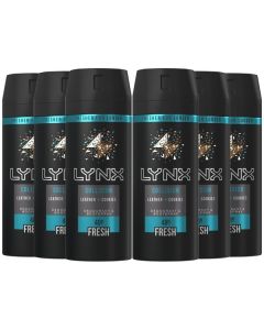 6 x 200ml Lynx Collision Leather + Cookies Body Spray For Men 