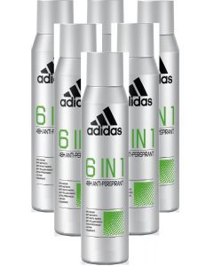 6 x 200ml Adidas 6 in 1 Cool & Dry 48H Anti Perspirant Body Spray 