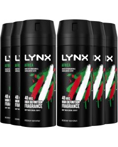 6 x Lynx 48 hrs Deodorant Body Spray 150ml - Africa