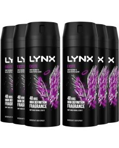 6 x Lynx 48 hrs Deodorant Body Spray 150ml - Excite