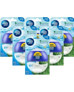 6 x Ambi Pur Toilet Liquid Rim Block (Holder + Refill 55 ml) - Fresh Water & Mint