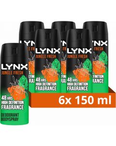 6 x Lynx 48 hrs Deodorant Body Spray 150ml - Jungle Fresh