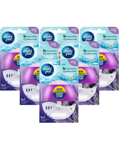 6 x Ambi Pur Toilet Liquid Rim Block (Holder + Refill 55 ml) - Lavender & Rosemary