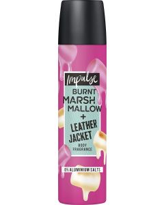 6 x Impulse Deodorant Body Spray 75ml - Burnt Marshmallow & Leather