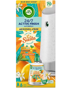 Air Wick Active Fresh 24/7 Automatic Spray Diffuser Unit + La Siesta (Citrus) Refill 228ml
